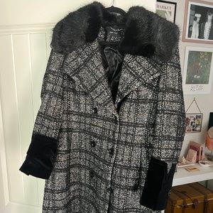 Karen Millen Peat Coat Striped Neck Removable